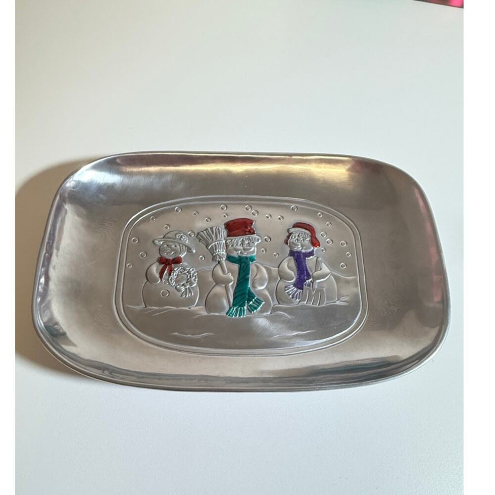 Holiday Home Accents 7x10 in. Silver Serving Tray with Christmas Theme - Snowmen - Picture 2 of 7